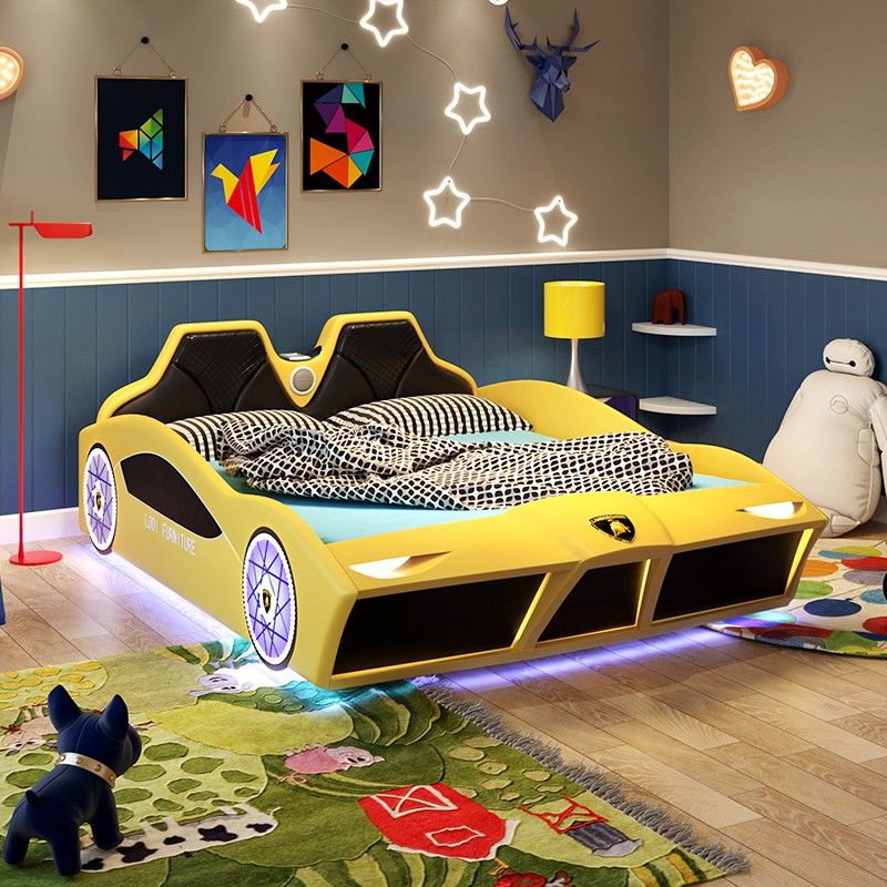 Solid wood children's bed boy with guardrail kid bed small bed single