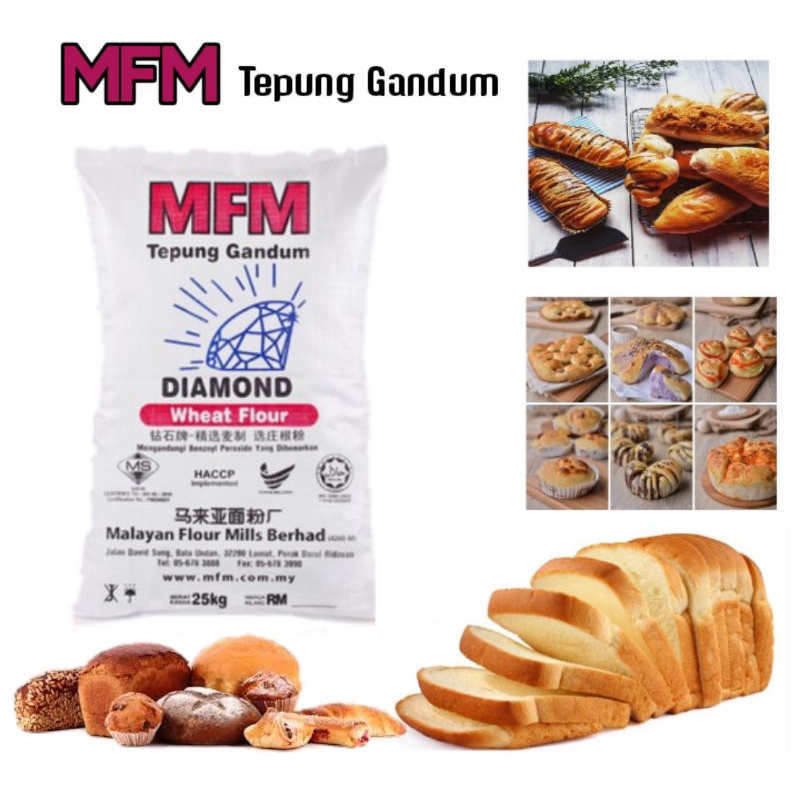 High Protein Flour 1kg (Diamond / Tepung Roti Protein Tinggi Tanpa