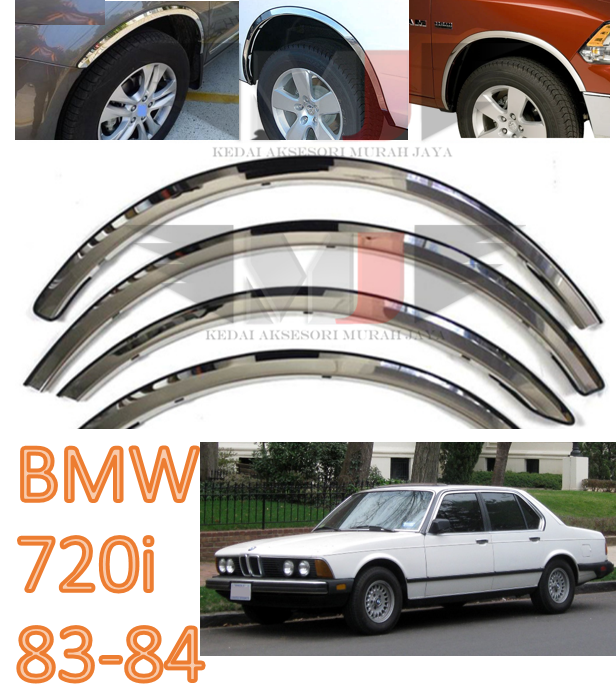 BMW 720i 83-84 Fender Arch Trim Stainless Steel Chrome Garnish With Rubber Lining ender Arch Trim Stainless Steel