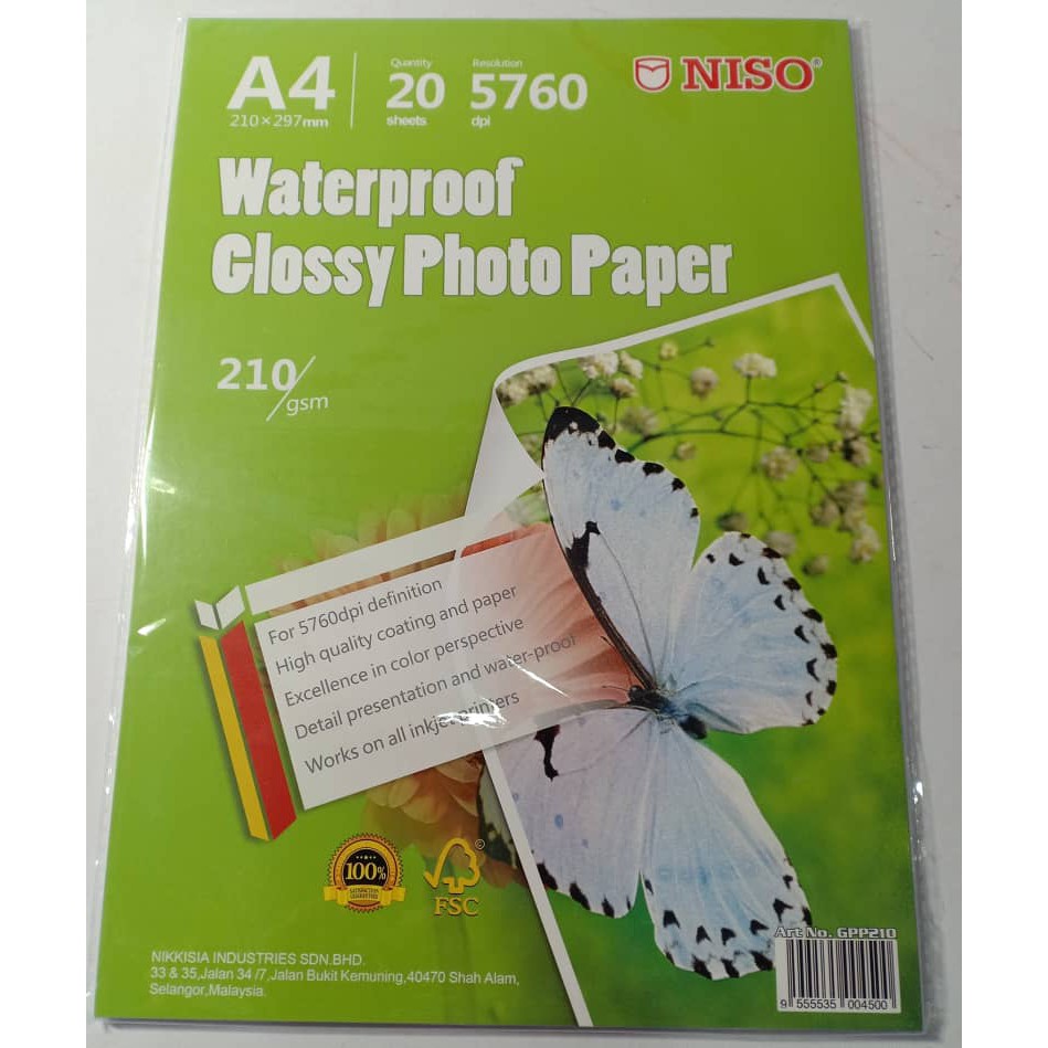 Niso waterproof a4 high quality inkjet glossy photo paper kertas foto 
