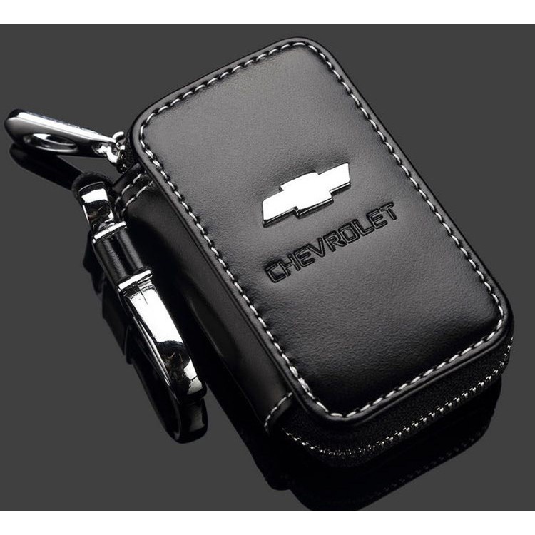 【Ready stock】Leather Car Logo Key Cover Case Bag Car Keychain Lost-proof Large Space Zipper Pouch Black Brown For Chevrolet Colorado Cruze Optra Aveo Sonic Captiva Camaro Malibu Nabira Orlando