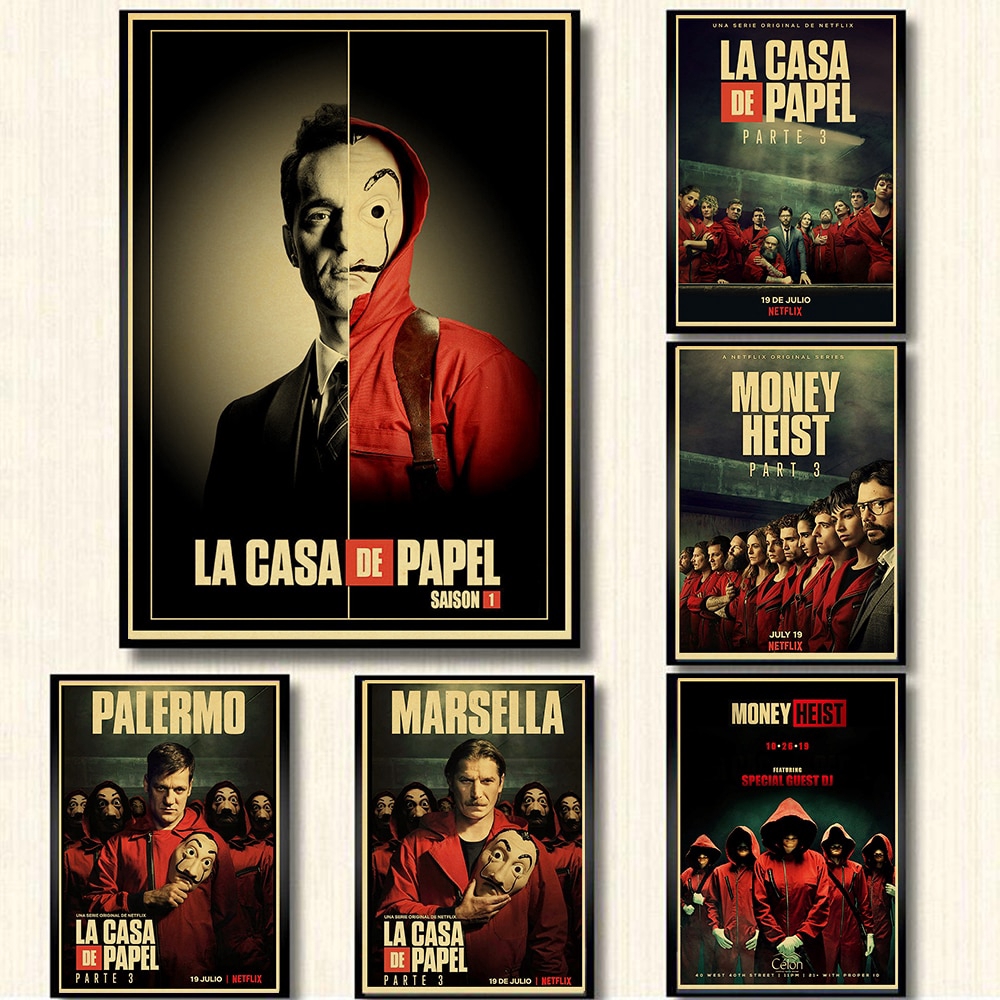 Spain Tv Shows Money Heist Season 3 Retro Kraft Paper Poster Printed For Bedroom Home Bar Vintage Decorative Shopee Malaysia