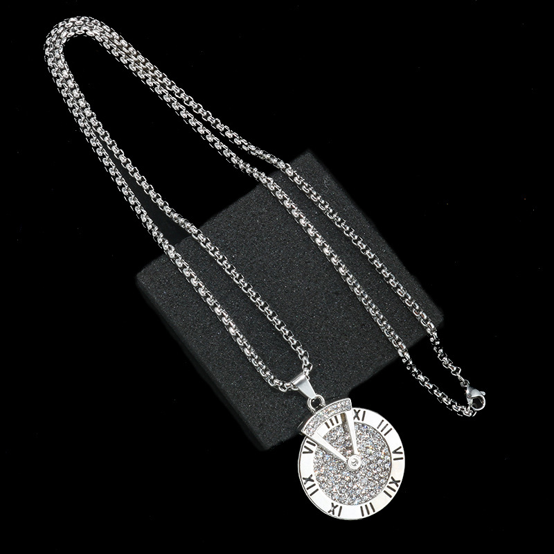 Roman Numerals Rotating Pendant Necklace Titanium Steel Jewellery_voghion.com