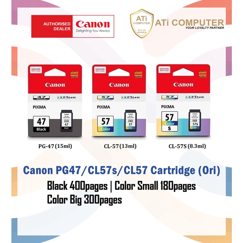 Canon PG47 Black / CL57s & CL57 Color Original Ink Cartridge (E410/E470