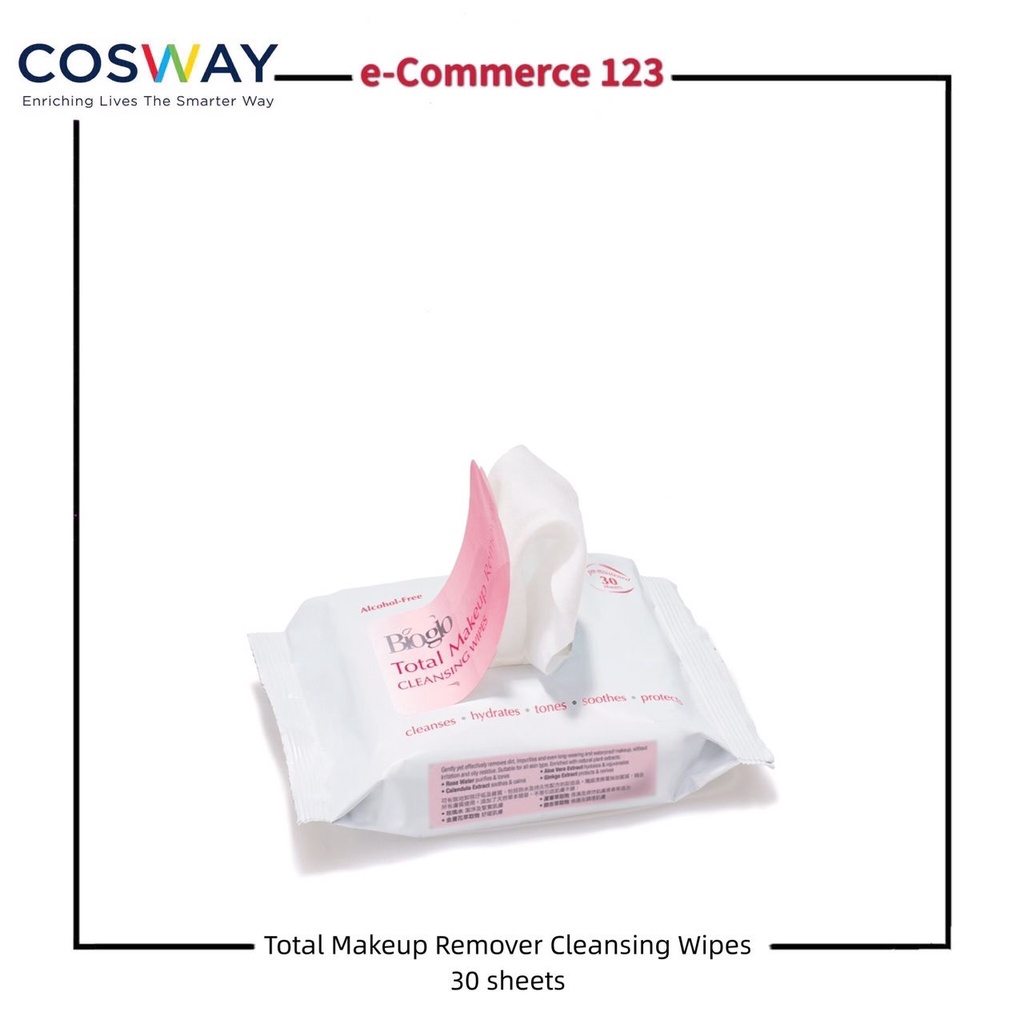COSWAY 74226 Bioglo Total Makeup Remover Cleansing Wipes 30 sheets