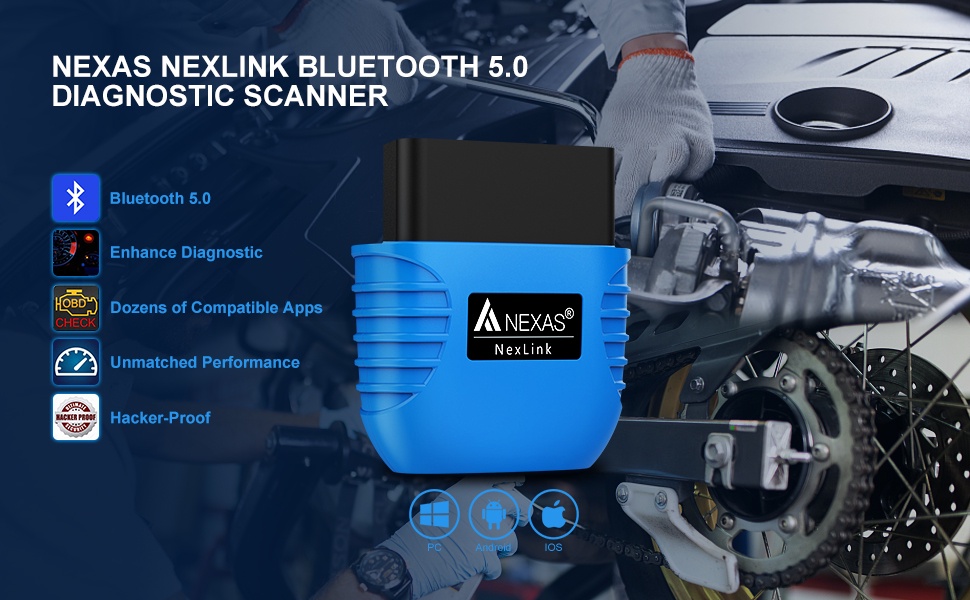 NEXAS Motorcycles Bluetooth 5.0 Android IOS OBD2 Scanner Diagnostic Check Engine