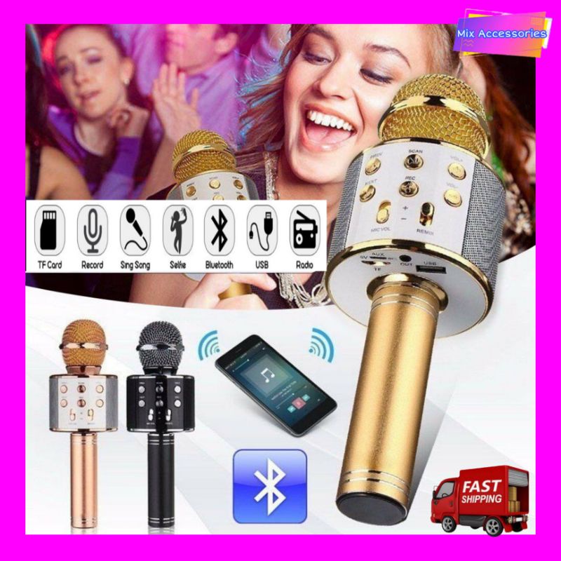 WS858 Wireless Karaoke Microphone Portable Bluetooth KTV Music Singing Speaker Microphone