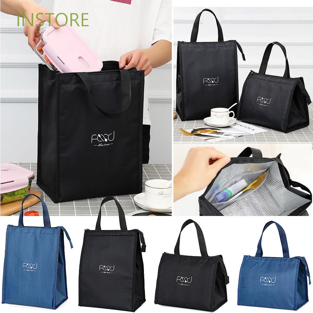 INSTORE Portable Lunch Bags Black Picnic Bag Cooler Bags Office Thermal Insulated Travel Navy blue Hand Zip Unisex Food Tote/Multicolor