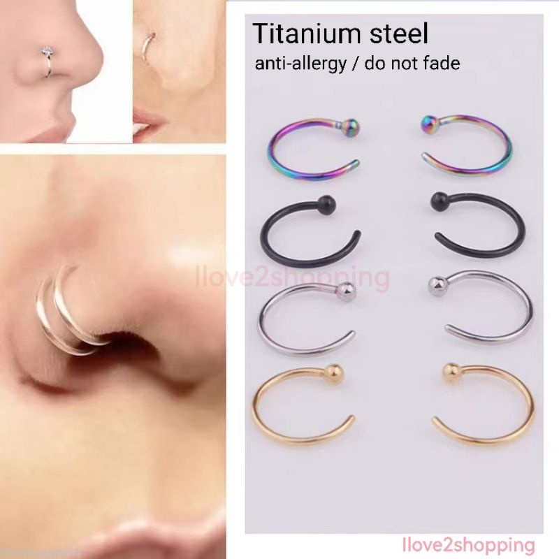 1pcs Stainless Steel Nose Ring fake Nose Nails Small Nose Ring Anti-allergic Small Ear Nails假鼻环小鼻圈流行不锈钢鼻环防敏感不褪色不生锈