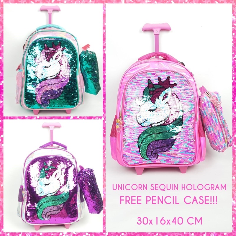 Unicorn trolley Bag trolley School Kids Sequins smiggle Models Shopee
