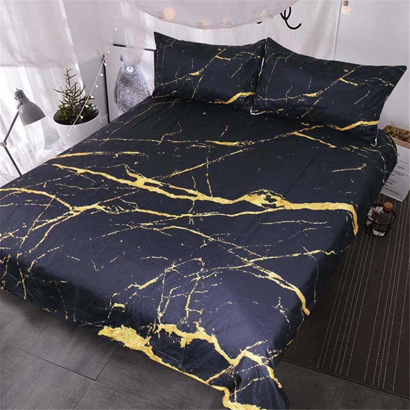 Modern Gold Black Marble Stone 3 Pieces Trendy Duvet Cover Set