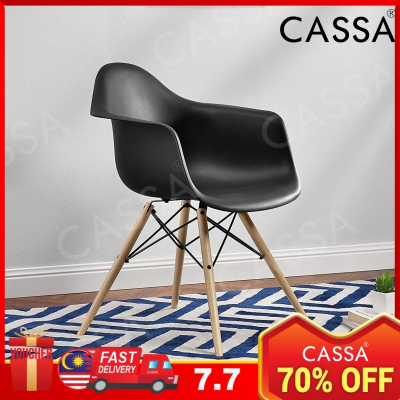 Cassa Eames Style Armchair White/Black Seat with Natural Wood Legs