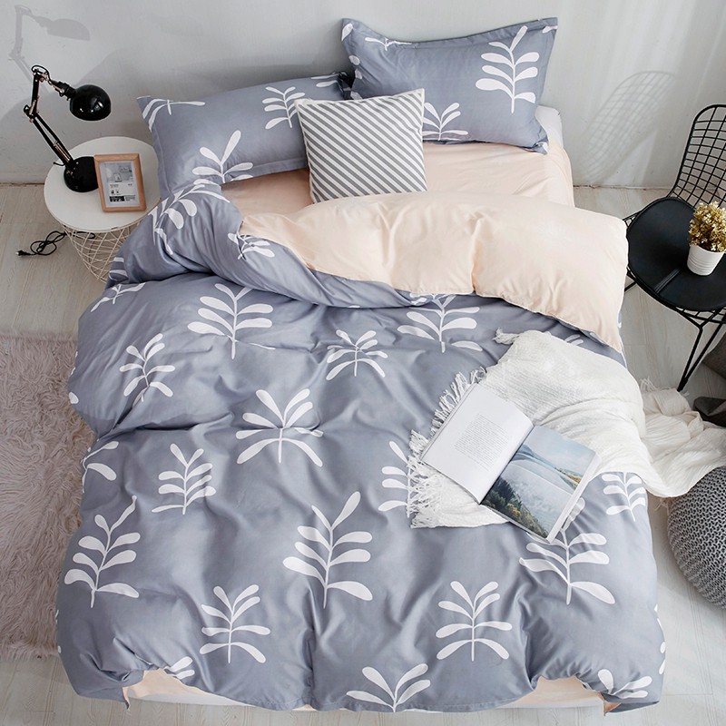 4 3pcs Bedding Set Light Gray Printed Duvet Cover Adult Bed Sheets