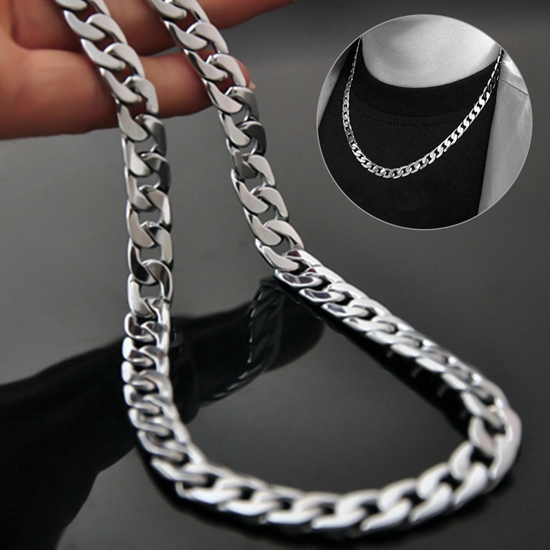 Mens Necklace Chain Stainless Steel 50cm Silver Color Necklace For Men Jewelry Gift Width 6 7 10mm Shopee Malaysia