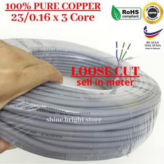 LOOSE CUT 23/0.16MM x 3C 100% Pure Full Copper 3 Core Flexible Wire Cable PVC Insulated Sheathed Made in Malaysia 23/016