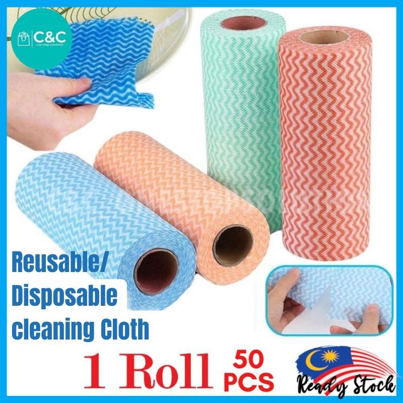 Ready Stock 1 ROLL 50 pcs Multipurpose Reusable Washable Disposable