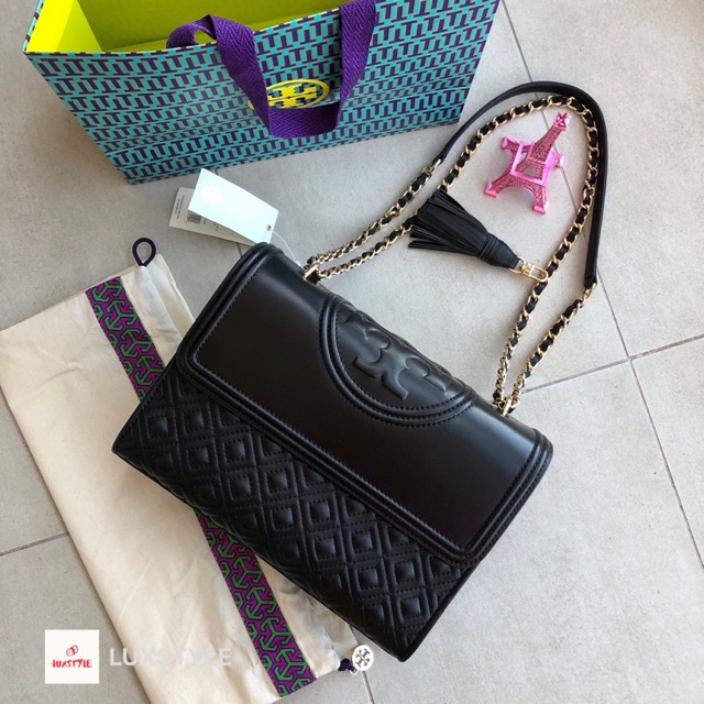 💯Tory Burch Fleming Convertible Shoulder Bag Black | Shopee Malaysia