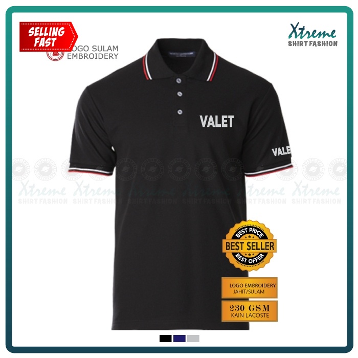 GN Polo T Shirt Sulam Valet Parking Hotel Apartment Service Work Baju Tee Lelaki Office Service Uniform Embroidery Jahit