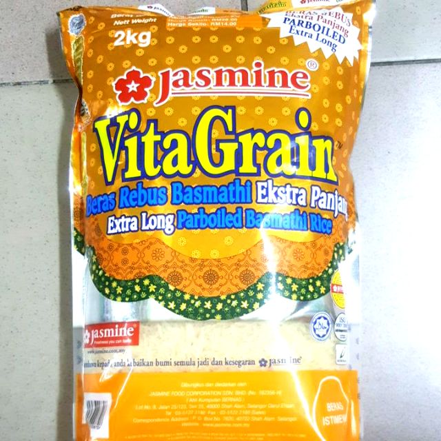 Jasmine Vita Grain Beras Rebus Basmathi Extra Panjang 2kg Malaysia