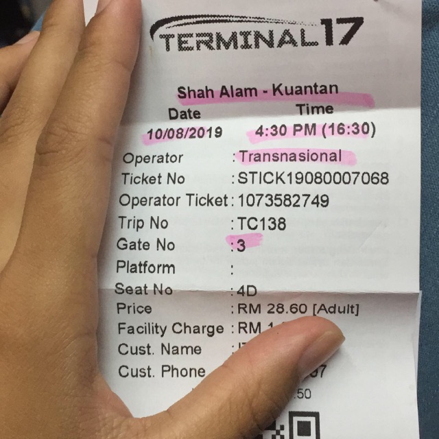 Tiket bas Shah Alam-Kuantan