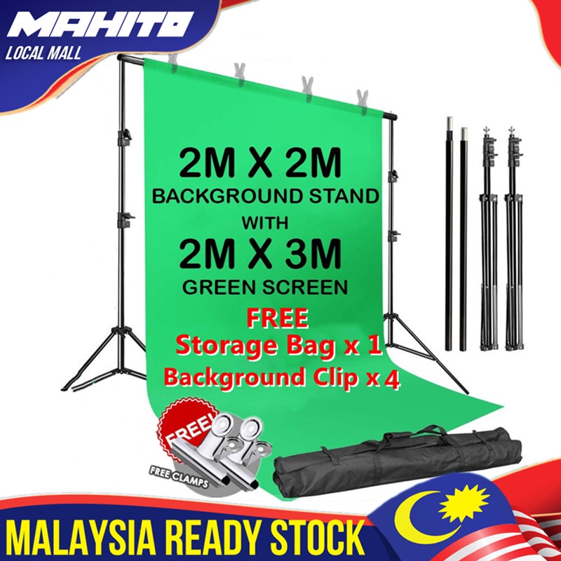 MAHITO Portable Background Stand 2x2M + Green Screen Backdrop 2x3M ...