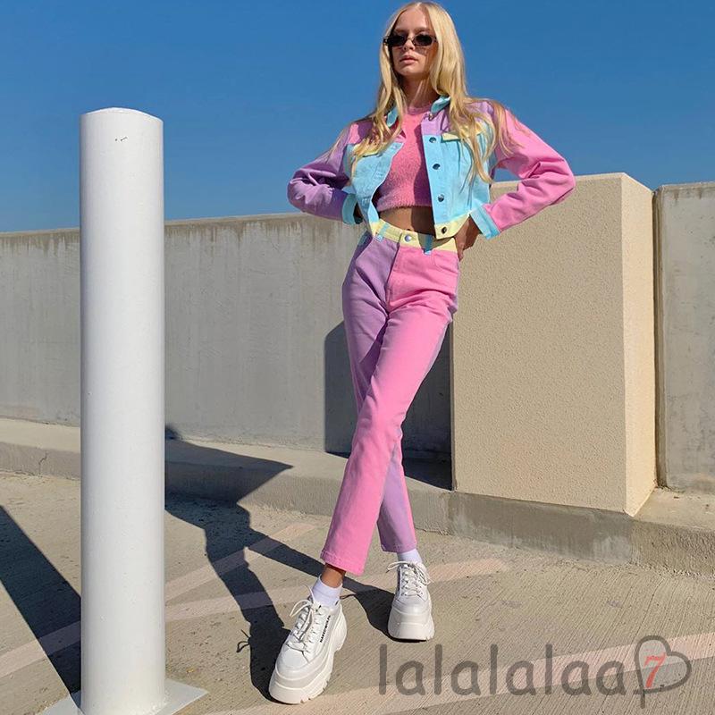 LAA7-Women's Two Piece Outfits, Long Sleeve Color Block Crop Jacket and Long  Pants Set | Shopee Malaysia
