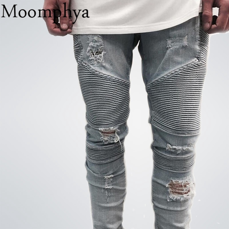 grey ripped biker jeans