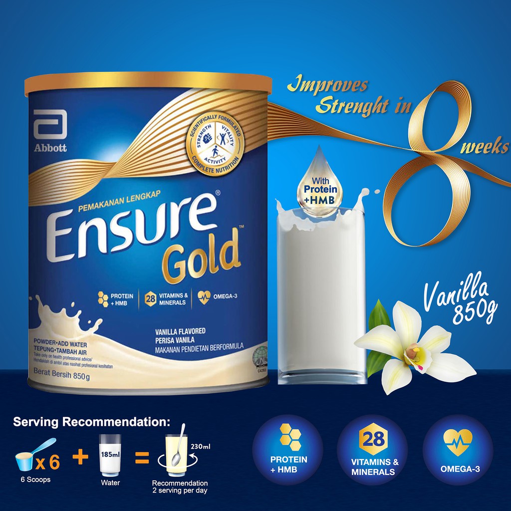 Ensure Gold Vanilla 850g(exp 2023)ready stock(apply voucher shop