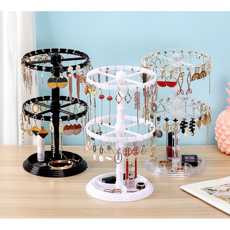 2Tier Round Rotating Necklace Earring Jewelry Display Stand Rack