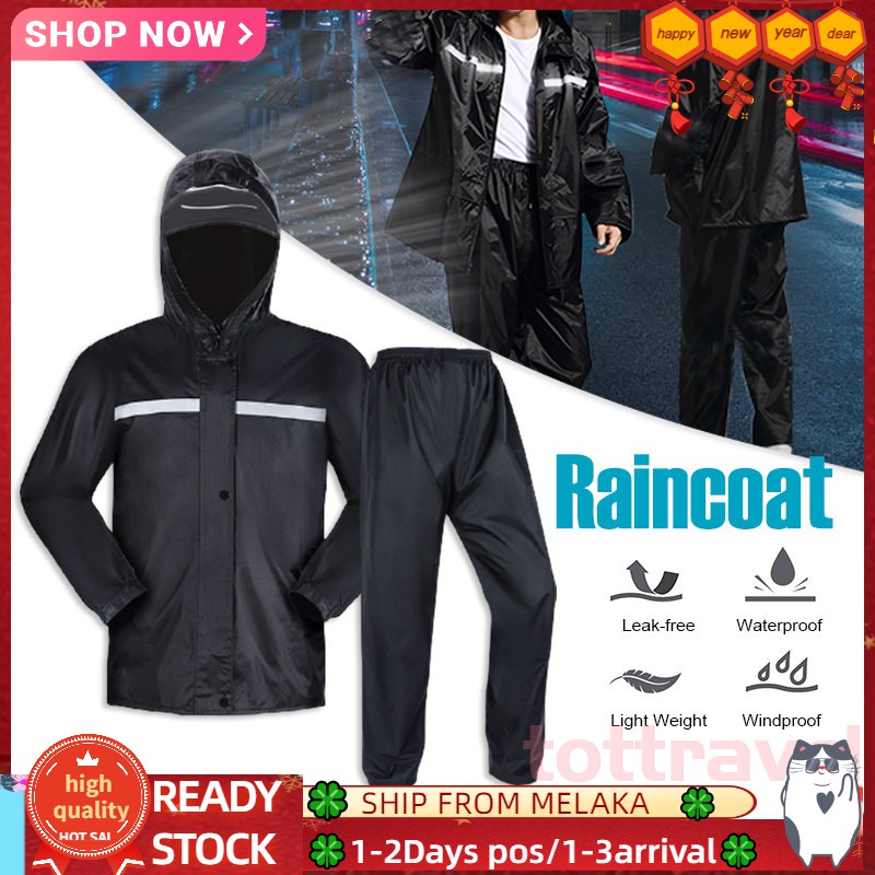Waterproof Raincoat 2pcs [Jacket + Pants] Windbreaker Motorcycle Raincoat night Reflect Baju