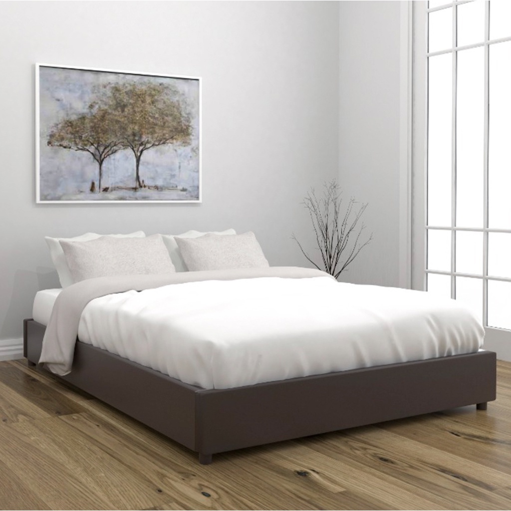 OWEN King size fabric platform bed base- brown PVC