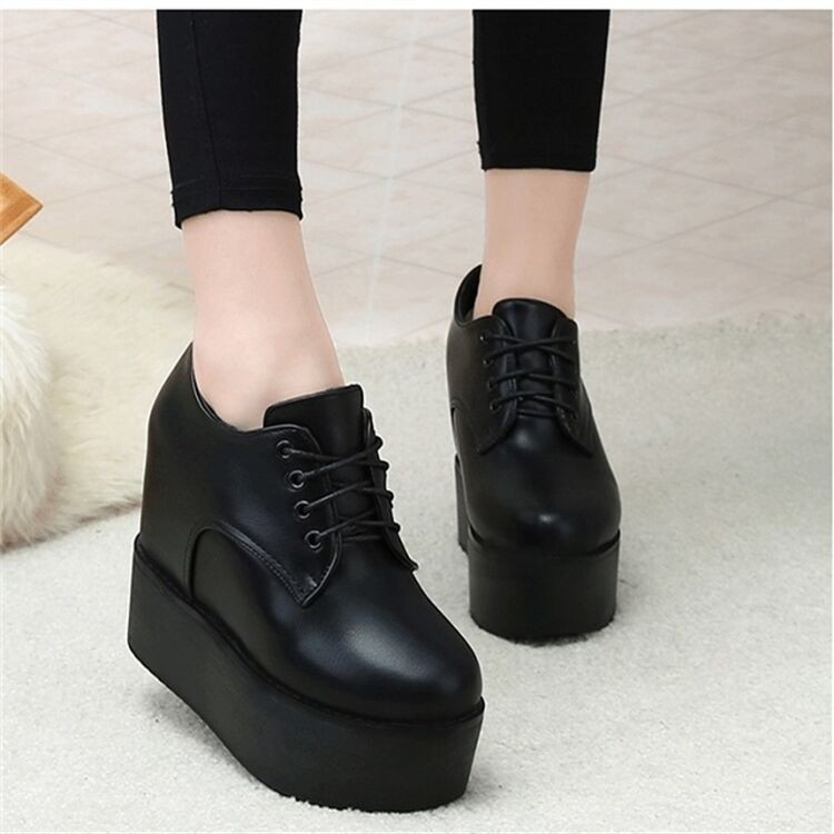 Tiptop Korean Women Girls Platforms Leather 5 5cm High Heels Sneaker Shoes Wedges Shoes Shopee Malaysia