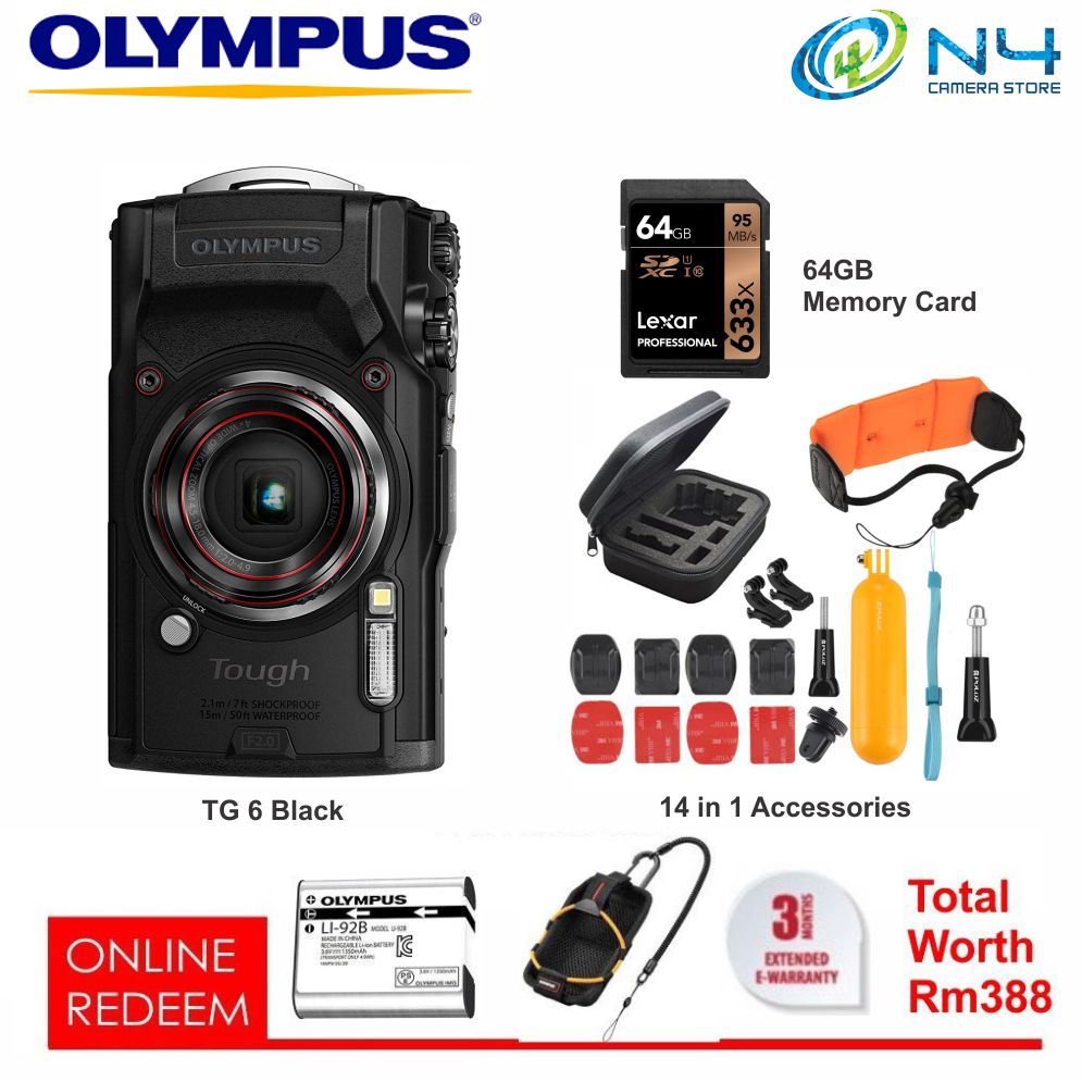 [Ready Stock] Olympus Stylus Tough TG6 / TG6 + 64GB Memory Card +14 in