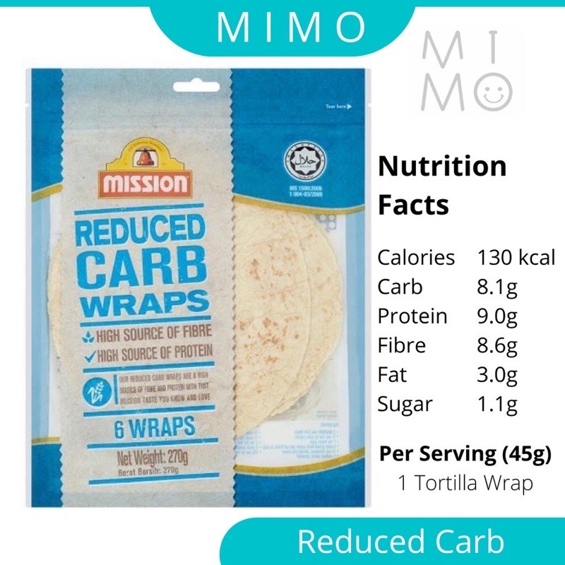 MISSION Tortilla Wrap Reduced Carb Wrap Chia Seed Quinoa Wholemeal High fibre Lower Carb Diet