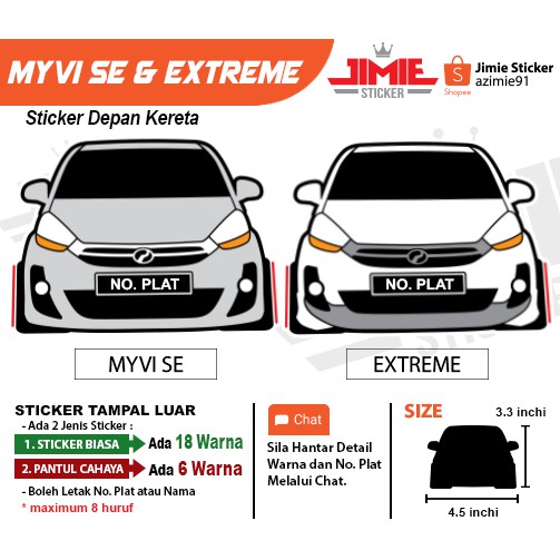 Sticker Kereta Myvi 1pcs Depan Boleh Tukar Warna Dan No Plat Shopee Malaysia