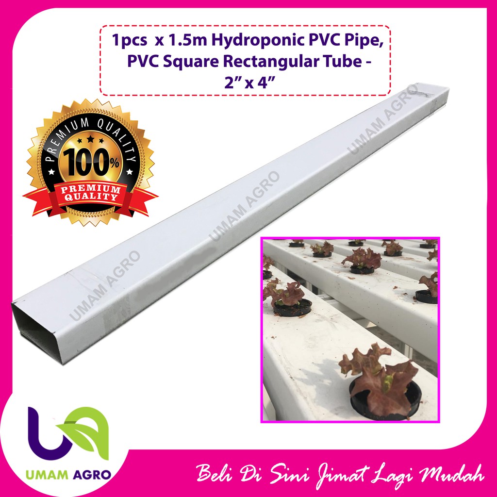 1.5m Hydroponic PVC Pipe, PVC Square Rectangular Tube Paip Hidroponik