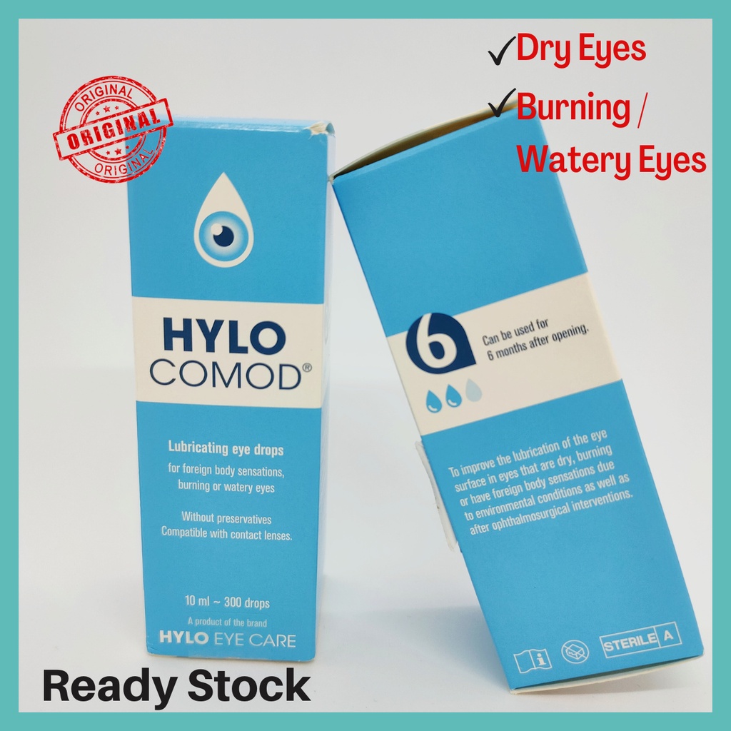 HYLO COMOD LUBRICATING EYE DROPS 10ML for Burning or Watery Eyes [Exp