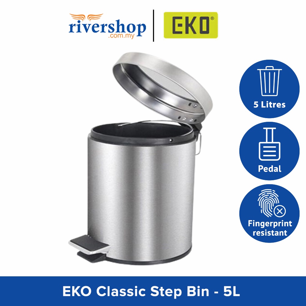 EKO Classic Step Bin EK9625M - 5L Stainless Steel Dustbin Rubbish Bin Trash Can Kitchen Bin Tong Sampah