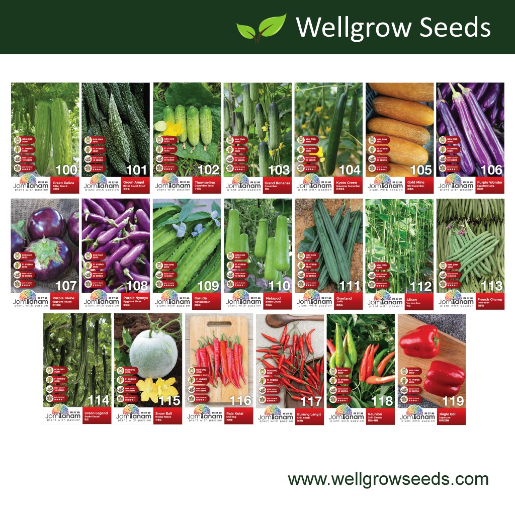 Jom Tanam Seeds JT100-JT119 Gourd / Cucumber / Eggplant/ Luffa/ Bean/ Winter Melon / Chili / Capsicum (Bundle Deal)