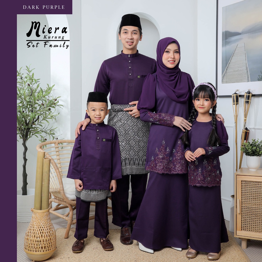 Set Raya 2023 Set Family Warna Dark Purple Baju Kurung Moden Miera Baju