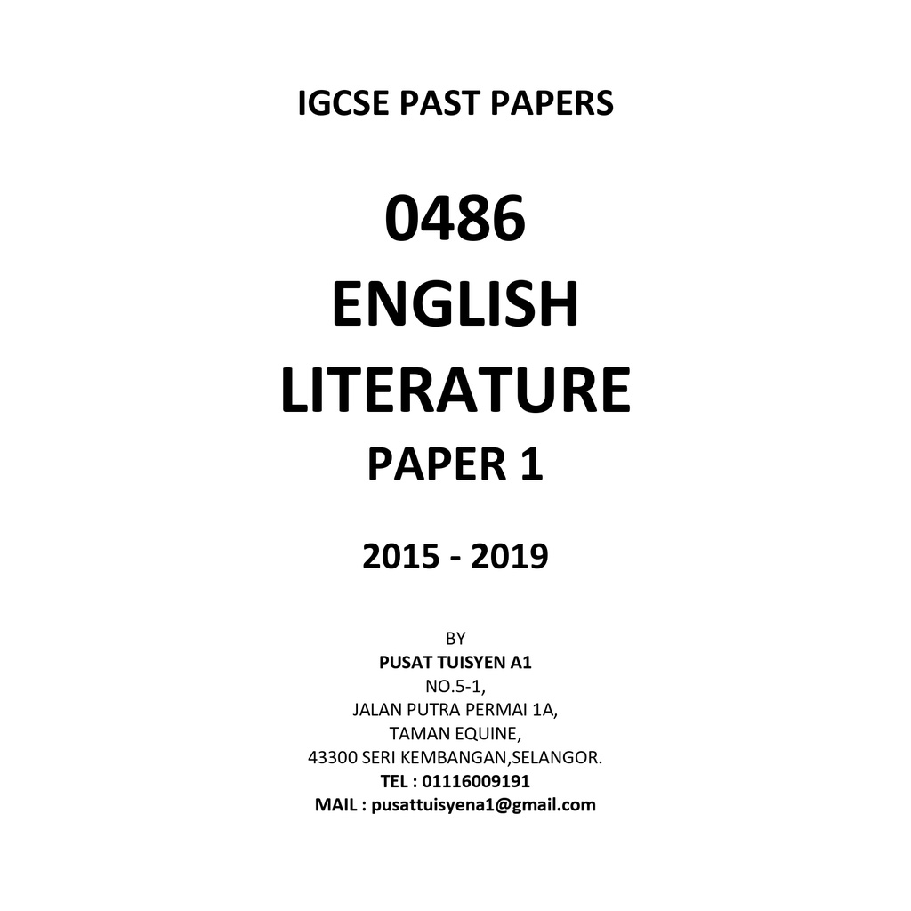 IGCSE PAST PAPER ENGLISH LITERATURE 0486 [YEAR SELECTION] [2015 - 2019 ...