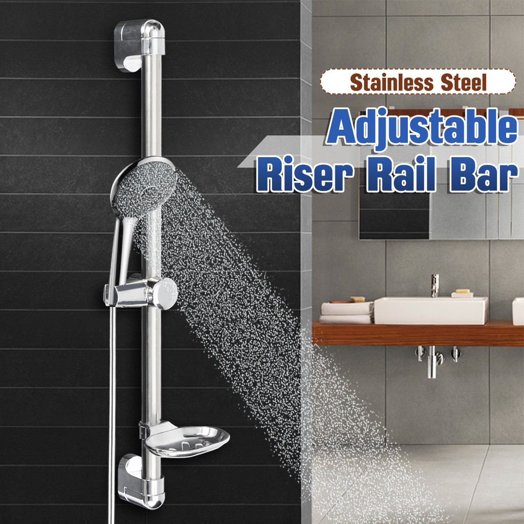 Adjustable Shower Head Rail Holder Riser Slide Bar Soap Stand Bathroom Chrome