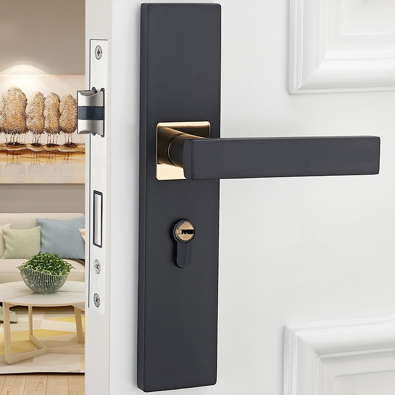 Bedroom Door Lock American Black Solid Wood Door Handle Household