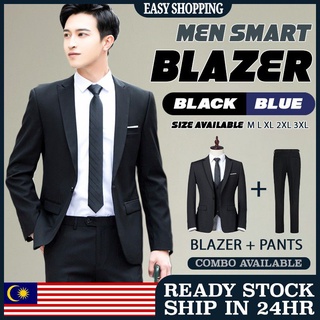 💥 HIGH QUALITY 💥 Blazer Blazer Set + Pants Men Slim Fit Set Long Sleeve Black Color And Blue Color