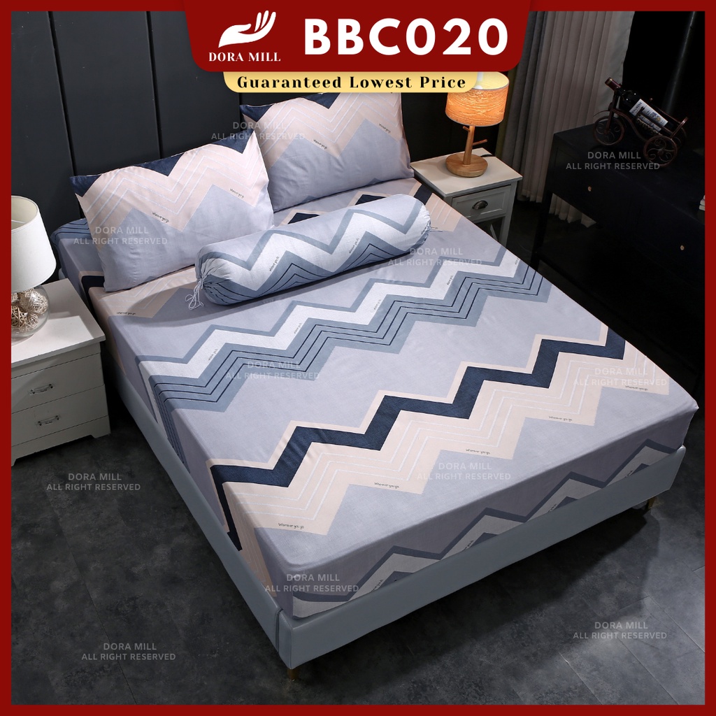 shopee: DORAMILL Premium 4in1 King Queen/2in1 Single Size Bedding Bedsheet  Sets Getah Keliling Pillow Case (Cadar Murah) V#1 (0:12:Variation:BBC  020;1:1:SIZE:Queen 4in1)