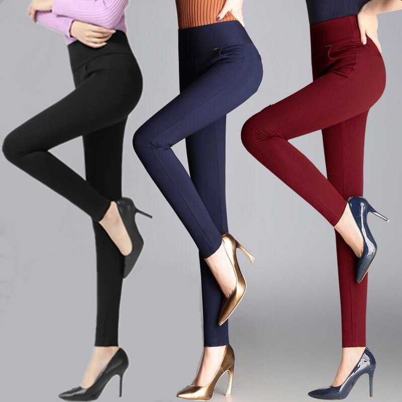 Seluar Perempuan Women S Solid High Waist Leggings Retro Elastic Stretchy Skinny Pencil Pants