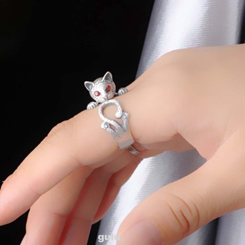 18K Gold Plated 925 Sterling Silver Animal Jewelry Resizable Ring SILVERCUTE Two-Tone Cute Cat/Elk Antler Open Ring 