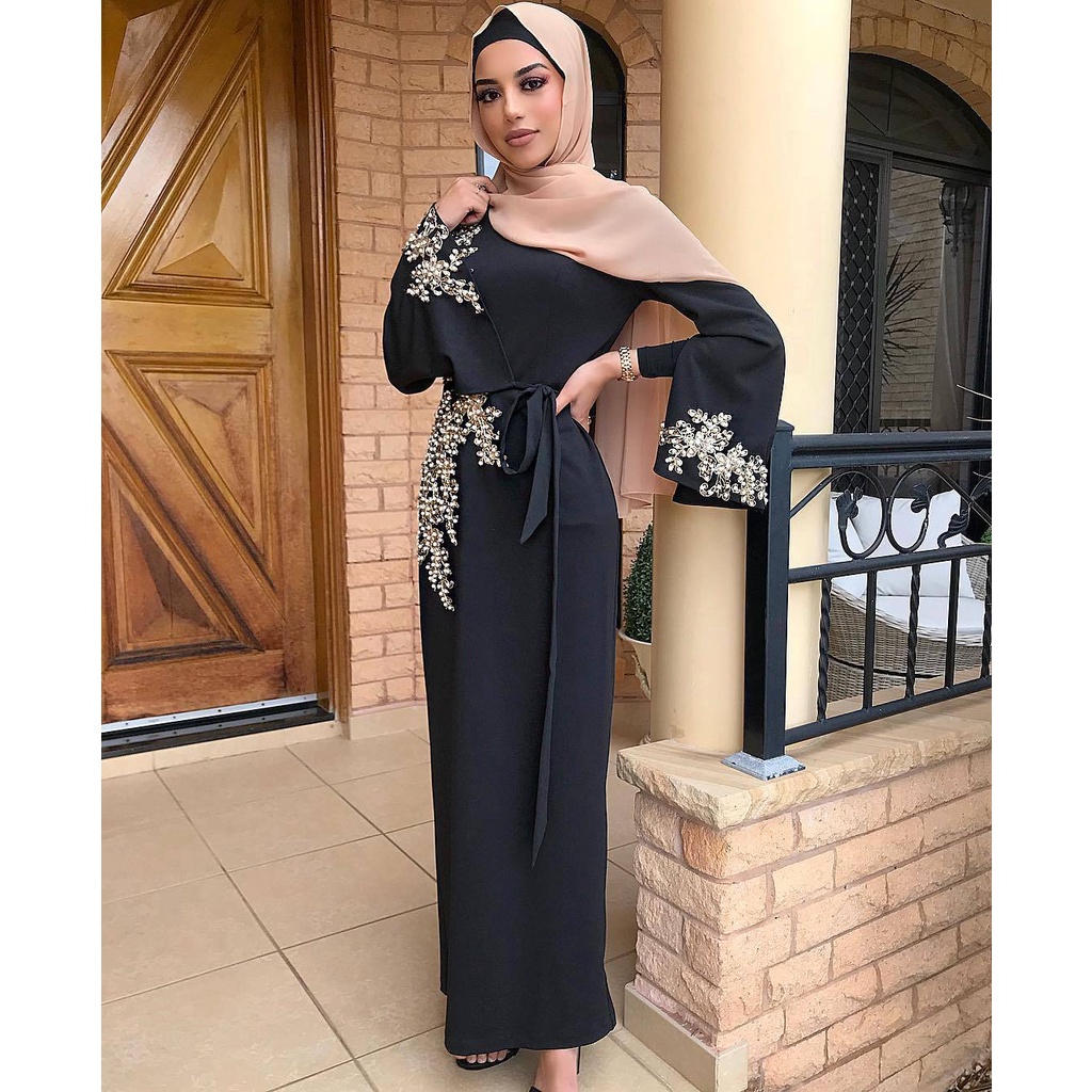 Versatile Durable abaya Arabian Lace Beaded maxi Dresses Muslim baju Muslimah robe women wear dress - Image 2