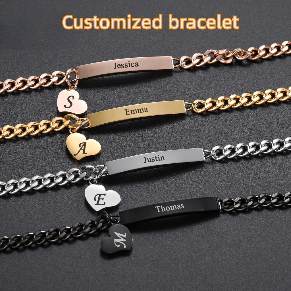 Personalized Name Bracelet Stainless Steel Engraved Name Jewelry Love Message Women Gift Jewelry