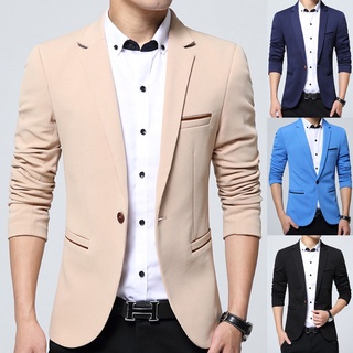 Fashion Men's Long Sleeve Slim Fit One Button Jacket Blazer Wedding Office Coat 男士西装外套男士西服